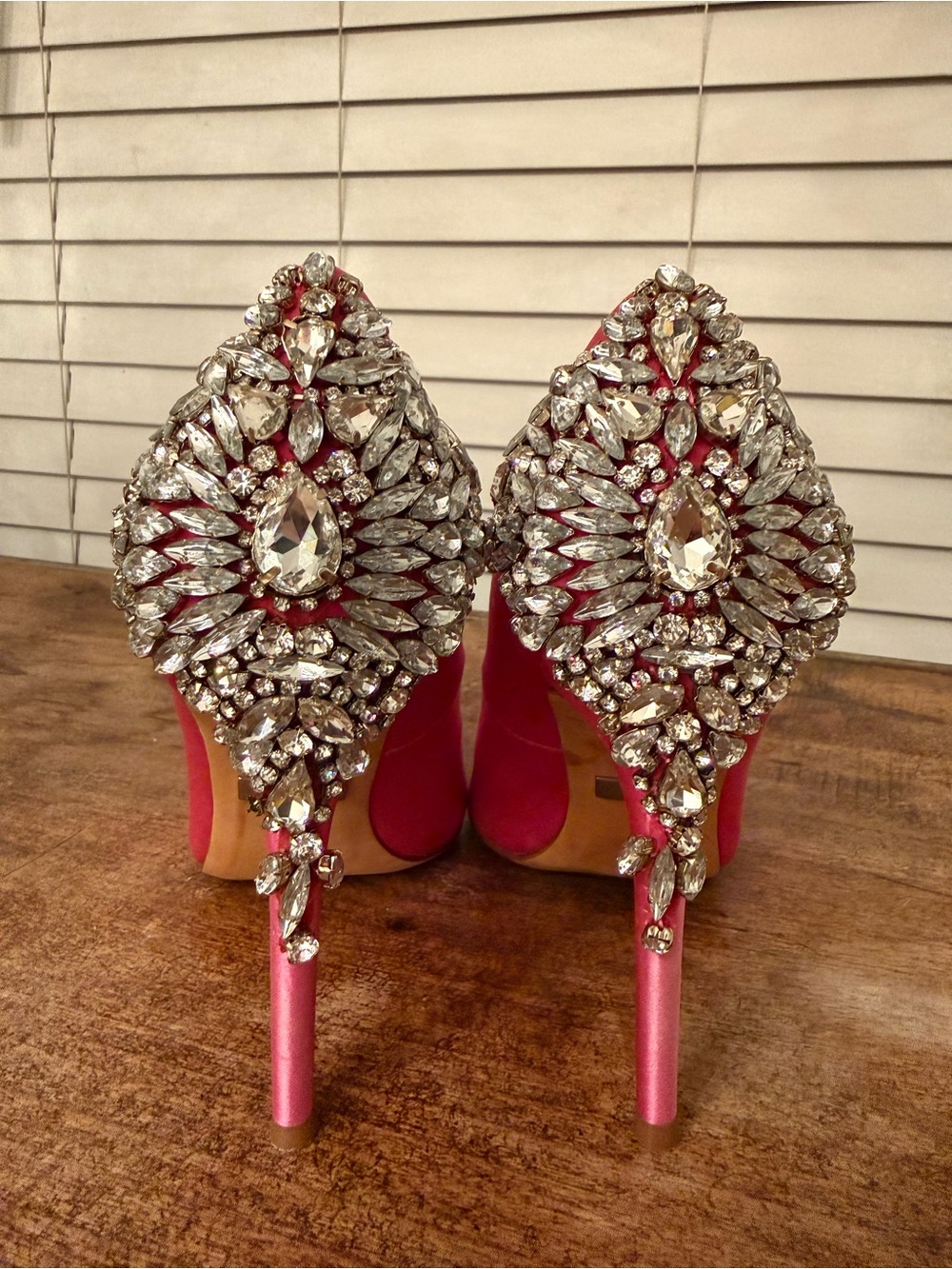 Hot Pink Crystal Embellished Pointed Toe Pumps - Picture 7 of 14